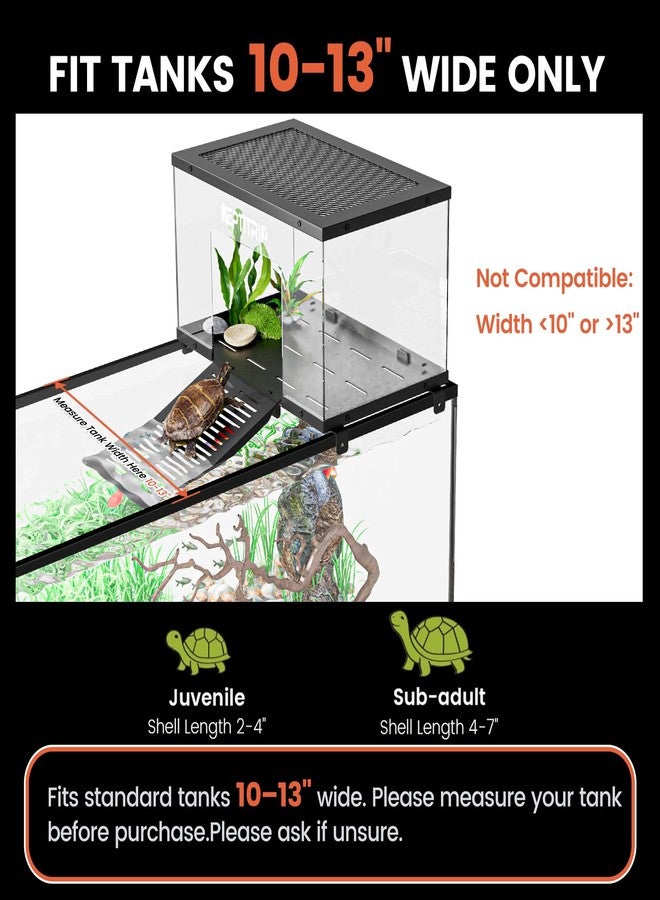 منصة وحوض لتشمس السلاحف - منحدر من الفولاذ المقاوم للصدأ، سطح مانع للانزلاق - يناسب أحواض السمك بعرض 10-13 بوصة - Image 2